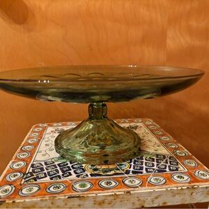 Anchor Hocking Green Glass Cake Stand
